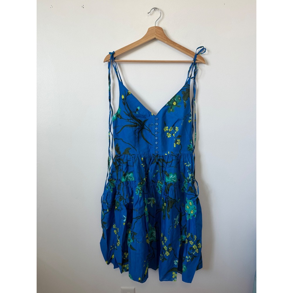Erdem Cotton-Linen Floral Strappy Mini Dress – Blue – Size US 6 – NWT - Picture 3 of 6
